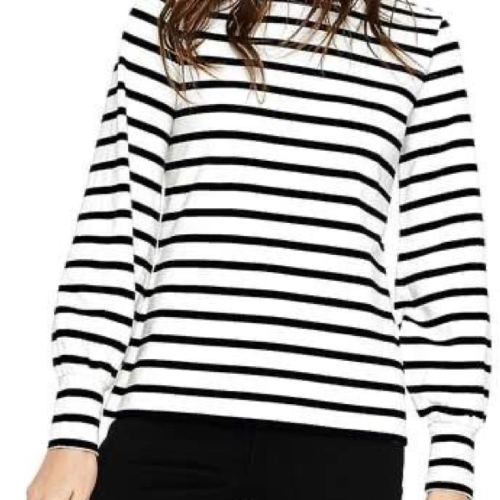 Boden Black & White Striped Long Sleeve Top